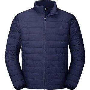 Mens Navy Stand-Up Collar Water Resistant Outerwear Quilted Puffer Jacket
